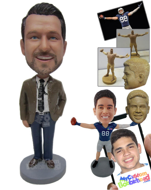 Businessman Guy Wearing Jacket and Jeans Personalized Bobblehead Businessman Guy Wearing Jacket and Jeans Personalized Bobblehead
